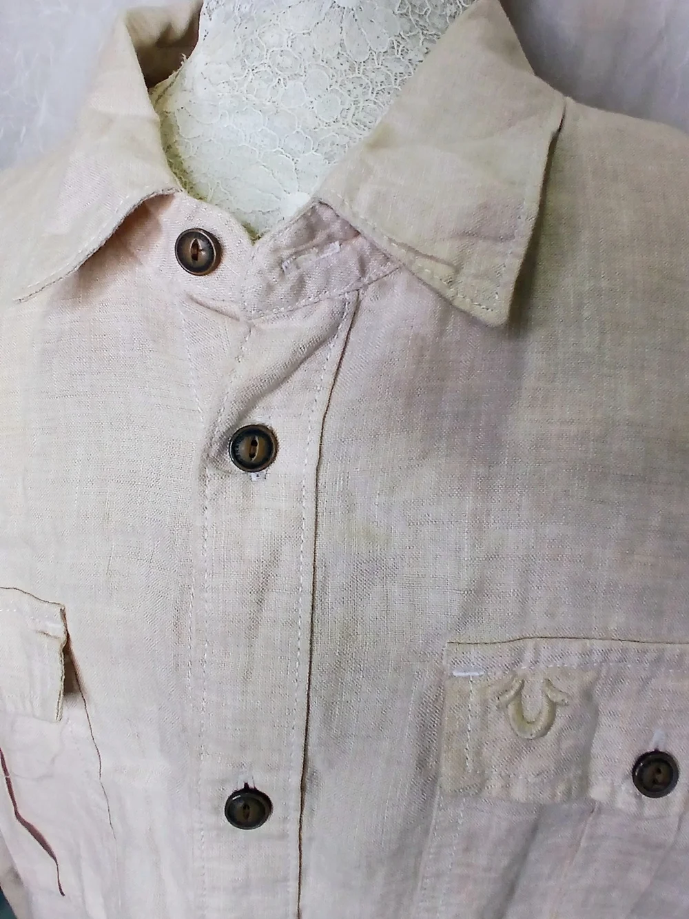 True Religion Men's Beige Button-Down Shirt